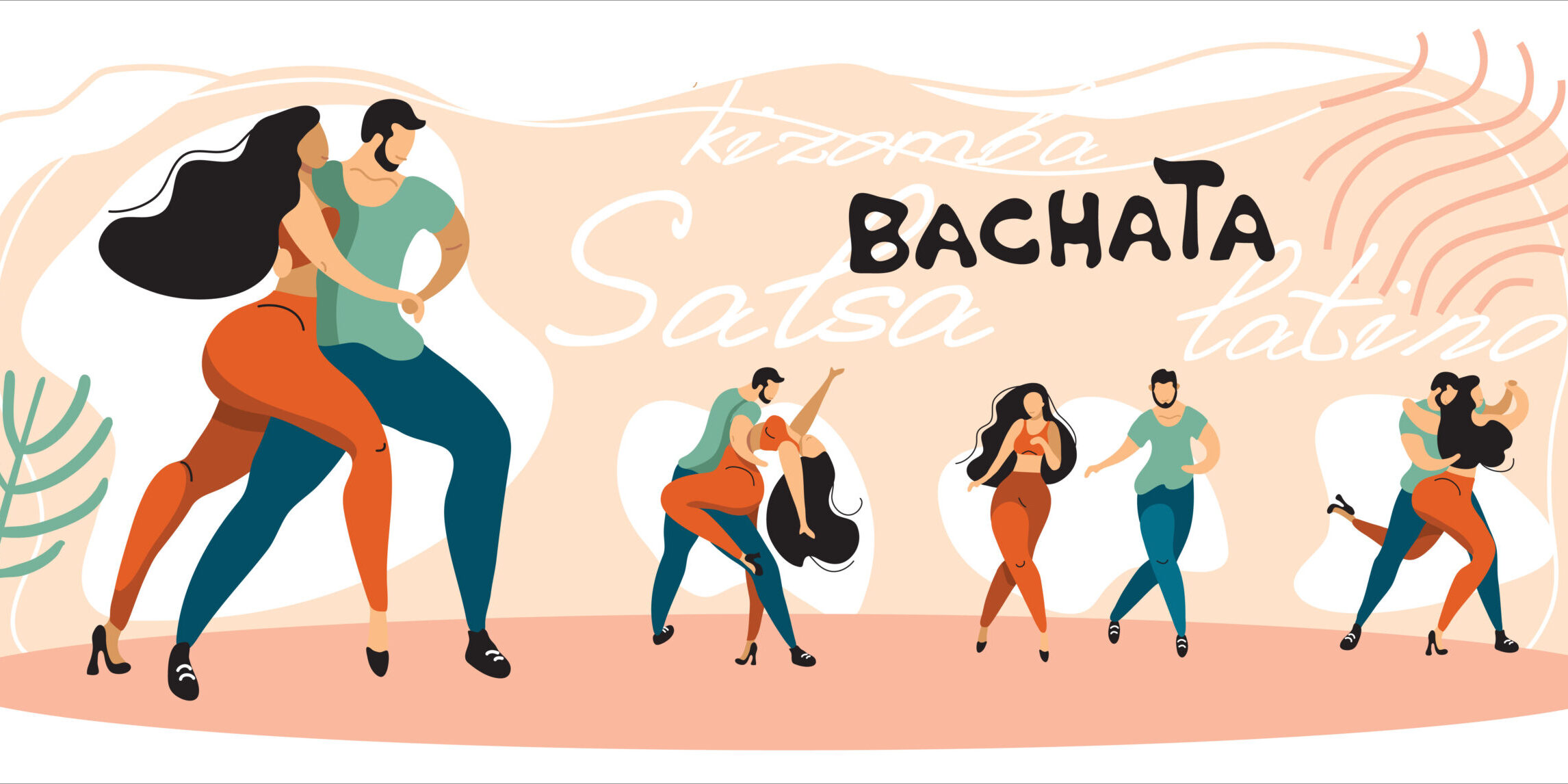 A woman and a man dance in the bachata style